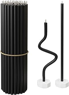 BlueBee Beeswax Candles 40pcs Honey Scented Candle Sticks - Tall Thin Taper Candles Dripless Smokeless - Natural Beeswax Candles for Birthday, Church, Halloween, Christmas(40+2 Candle Holders, Black)