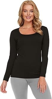 Thermajane Women's Thermal Square Neck Shirt - Suitable for Multiple Activities & Fits Perfectly - Attractive & Comforting Long Sleeve Top, an Ideal Gift for Any Women (Black, Medium)