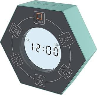 Znewtech Home & Office Timer with Clock, 5,15, 30, 45, 60 Minute Preset Countdown Timer, Easy-to-Use Time Management Tool (Cyan)