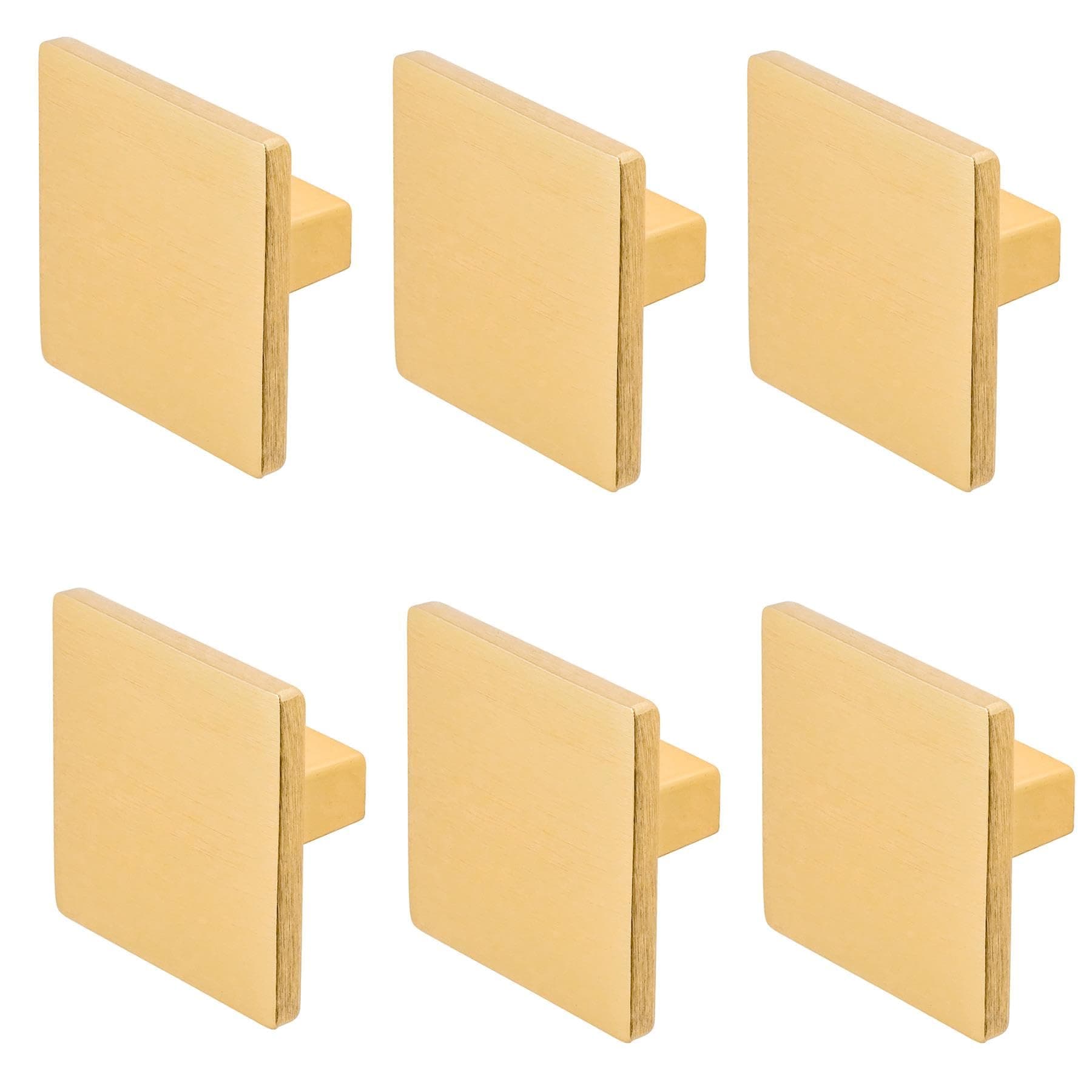 Decoranddecor Calla Square Cabinet Knob Door Pull Handle Kitchen Cupboard Furniture Drawer (6 Pack, Matt Gold)