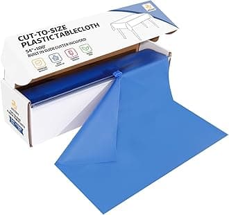 54 Inch X 100 Feet Plastic Table Cover Roll Disposable Tablecloth with Slide Cutter for All Type/Shape Tables | Picnic, Party, Banquet, Birthdays, Weddings (Blue)