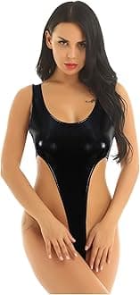 Women's Mesh Sheer Stretch Bodysuit Sleeveless High Cut Unlined Thong Leotard Tops