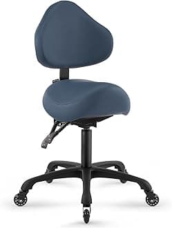 Pneumatic Swivel Rolling Saddle Stool with Wheels and Back Support for Hair Stylist, Hygienic Clinic Spa Massage, Home, Office - 510 KOA (Queen Blue, Standard)