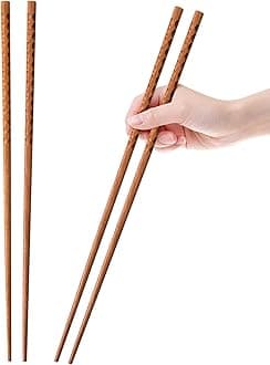 16.5 Inches Cooking Chopsticks, 2 Pairs Wooden Long Chop Sticks Reusable for Noodles Frying Hotpot, Japanese Extra Long Anti-Slip Chopsticks