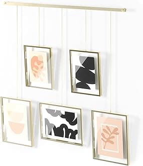 Umbra Exhibit Picture Frame Gallery Set, Adjustable Wall Collage Displays Five Photos (Two 4x6 and Three 5x7), Set of 5, Gold