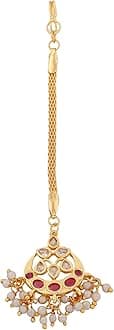 Maang Tikka for Women Gold Plated CZ Traditional Kundan Studded Maang Tikka with White Pearls for Girls and Women-AD-MT-009-IG TIKAA