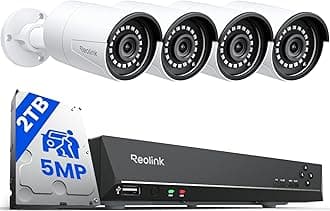 4K 8CH NVR CCTV Camera System, 4X 5MP Security Camera Outdoor with Person Vehicle Detection, 2TB HDD for 24/7 Recording, UHD PoE IP Cameras Night Vision Audio Email App Alerts, RLK8-410B4-5MP