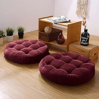Meditation Floor Pillow Set of 2 Large Round Floor Cushions for Adults Tufted Corduroy Floor Seat Pillows Cushion for Living Room,Wine Red 16.5" Lx16.5 Wx3 H