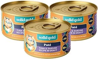 Solid Gold Wet Cat Food Pate - Healthy Canned Cat Food Pate w/Real Tuna & Sardine, Omega Fatty Acids, Vitamins & Minerals - Grain Free & Gluten Free Can Meals for Cats & Kittens - 3ct/3oz Cans