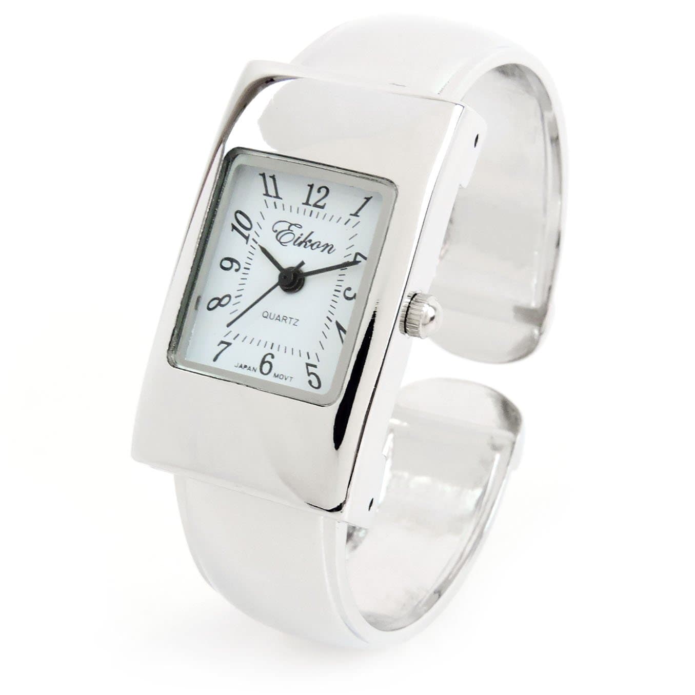 FTW Silver Tone Rectangle Case Easy to Read Small Size Women's Bangle Cuff Watch