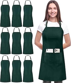 Utopia Kitchen 10 Pack Bib Apron, Unisex Adjustable Aprons with 2 Pockets, Waterdrop Resistant Cooking Kitchen Chef Apron for Men Women