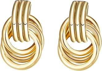 Geometric Rectangle Gold Plated Stud Earrings Irregular Hammered Chunky Statement Square Earrings for Women Trendy