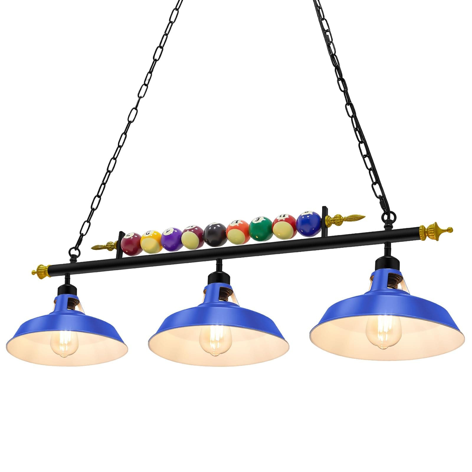 Adjustable Pool Table Lights for 7'-8' Billiard Light Hanging Pool Table Fixture Lighting Pendant Lamp with Metal Shades for Game Rooms (Bulb Not Included)(Blue,3 Lights)