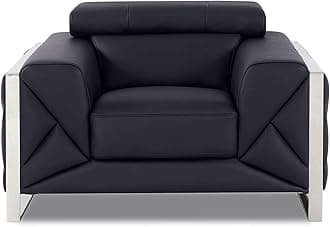 BlackJack Furniture Gianni Top Grain Italian Leather Chair with 9-Position Adjustable Headrests, Contemporary Geometric Pattern, Chrome Hardware & Durable Hardwood Frame, Jet Black