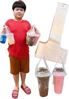 100PCS Plastic Clear Handle Drink Containers Bags for Shops Stores Delivery Hanging Carry Take Out Beverage Coffer Milk Juice Water Tea Hole Liquid Pouches Single or Double Cups (Single Cup)