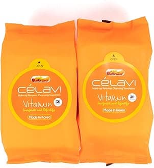 Celavi Makeup Remover Cleansing Wipes Removing Towelettes 2 Packs - 60 Sheets (Vitamin)