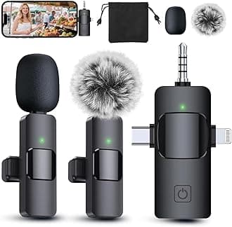 3 in 1 Professional Wireless Lavalier Microphone for iPhone, Android, Camera, Wireless Microphones, Mini Microphone, Crystal Clear Sound Quality for Recording, Live Streaming, Microphone Clips