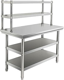 Stainless Steel Kitchen Prep Table, Stainless Steel Kitchen Catering Table, Food Prep Worktable with Adjustable Top Shelf, Heavy Duty Commercial Work Table for Home Kitchen(70x60x80cm)