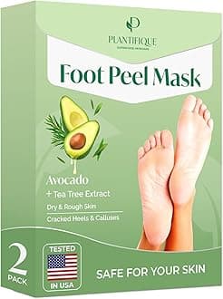 PLANTIFIQUE Foot Peeling Mask - Peeling Foot Mask Dermatologically Tested Repairs Heels & Removes Dry Dead Skin for Baby Soft Feet - Exfoliating Foot Peel Mask for Dry Cracked Feet (Avocado 2 pack)