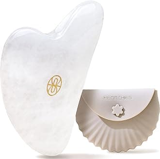 Rena Chris Gua Sha Facial Tools, Ergonomic White Jade Stone Guasha Tool for Face Massage, Manual Facial Massager Tool for Jawline Sculpting and Puffiness Reduction with Silicone Case (White)