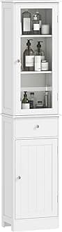 kleankin Bathroom Storage Cabinet with 3-tier Shelf Drawer Door, Floor Cabinet Free Standing Tall Slim Side Organizer Shelves, White