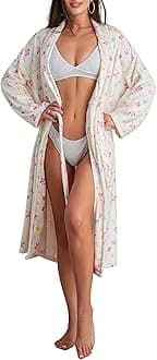 Owl's-Yard Women's Soft Summer Dressing Gown Floral Fruit Print Plush Shawl Collar Bathrobe Warm Lounge Robe with Belt