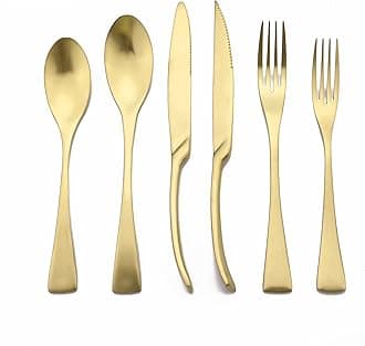 UniturckyLuxury 18/10 Stainless Steel Matte Champagne gold Flatware Set - Silverware Cutlery Utensil Set Steak Knife Spoon and Fork Knife Serving Set,Service for 1 (6-Piece)