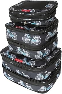 LeanTravelCompression Packing Cubes for Travel Organizers with Double Zipper (6-Pack (2L+2M+2S), Bicycles)