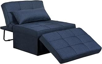 Saemoza Sofa Bed, Ottoman Bed Chair 4 in 1 Multi-Function Folding Sleeper Chair Modern Breathable Linen Guest Sleeper Bed with Pillow for Small Space, Navy Blue