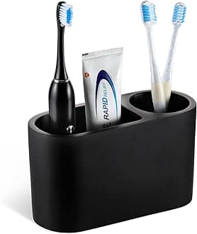 Luxspire Toothbrush Holder, 2 Slots Toothbrush and Toothpaste Holdersfor Bathrooms, Resin Toothbrush Holder Electric Toothbrush Stand for Vanity Countertop, Bathroom Accessories, Matte Black