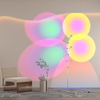 Halo Projector Floor Lamp - 4000K LED Multi Head Floor Lamp with RGB Filters - Sunset Projection Ambient Lighting - Mood Corner Lamp for Bedroom,Living Room - Chrome