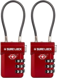TSA Approved Luggage Locks – 3-Digit Combination Cable Lock with Red Indicator, Large Dial & Easy-Press Button for Suitcases and Backpacks – Multi-Pack & Color Options