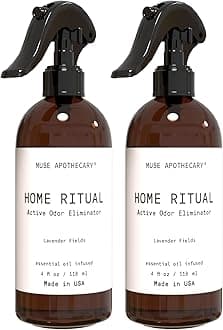 Muse Apothecary Home Ritual Active Odor Eliminator Spray - Furniture Deodorizer Spray & Bathroom Odor Eliminator for Home - Essential Oil Air Freshener - 4oz, Lavender Fields