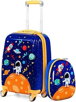 Kids Luggage, 12" Toddler Backpack & 18" Travel Suitcase with Wheels, Lightweight Toddler Suitcase, Durable ABS Hardshell, 2Pcs Carry On Luggage Set for Boys Girls, Blue Astronaut