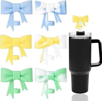 6 Pcs Classic Cute Bow Straw Covers Cap Toppers Compatible with Stanley 30&40 oz Tumbler Cups,Reusable Silicone Straws Lids Protectors for 0.4 in/10mm Stanleys Cup Accessories