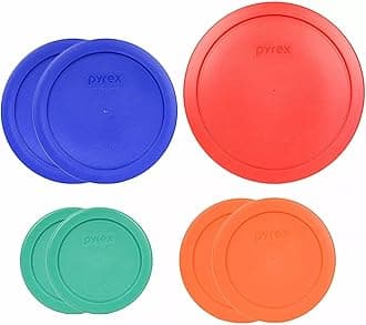 (2) 7202-PC Green, (2) 7200-PC Orange, (2) 7201-PC Cobalt Blue, (1) 7402-PC Red Food Storage Lids - Made in USA