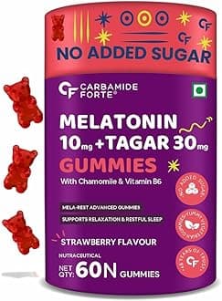 Carbamide Forte Melatonin 10 mg sleep Gummies - with TAGARA, L Tryptophan & Vitamin B6 | Sleep Supplements – 60 Veg Gummies