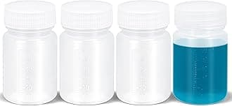 2oz/60ml Squeeze Bottles Wide Mouth Plastic Bottles with Lids, Graduated Food Grade PP Sample Containers for Water Sample Lab Reagent Pill Liquid Medicine Storage (Clear, 4 Pcs)