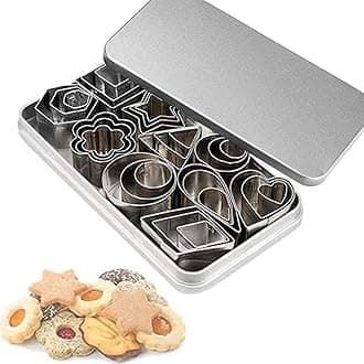 Mini Cookie Cutter Shapes Set - 30 Small Molds to Cut Out Pastry Dough, Pie Crust & Fruit - Tiny Stainless Steel Metal Stamps Star Flower Round Heart Square Triangle Oval Raindrop Geometric Shapes