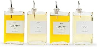 Molimoli Olive Oil Dispenser Bottle for Kitchen, Automatic Pourer, Glass Dispenser for Kitchen, Olive Oil Cruet, | Set of 4 - Silver