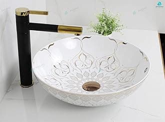 BASSINO Ceramic Wash Basin |Table Top Washbasin |Wash Basin Counter Top | Ceramic Sink Wash Basin | Ceramic Basin For Bathroom, Kitchen, Dining Room, Living Room, Hotel | Size-16x16x6 In