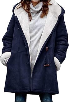 Womens Plus Size Winter Coats Warm Sherpa Fleece Lined Jackets Hooded Parka Faux Suede Pea Coat Outerwear 2024