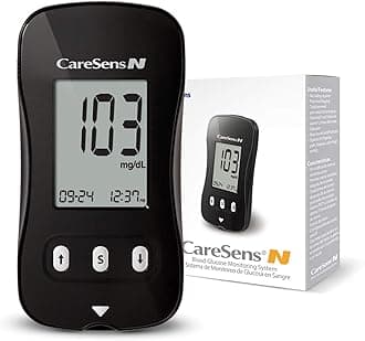 CareSens N Blood Glucose Monitoring Meter (Auto Coding) - 1 Diabetes Blood Glucose Meter, 1 User Guide, 1 Quick Reference guide, 1 Case & 2 CR 2032 Batteries