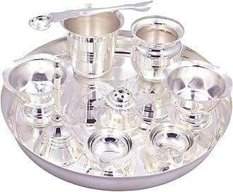 OJAS Silver Plated Pooja Thali Set for Gifting, Guest Serving, Return Gifting, Occasionally Gifting, Utility Gifting, Every Occasion for Festival