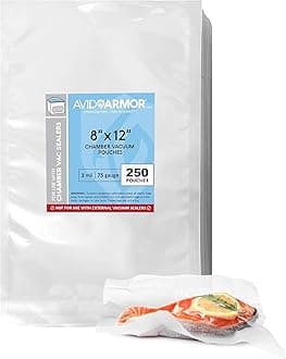 Avid Armor – Chamber Machine Pouches, Pre-Cut Chamber Vacuum Sealer Bags, Heavy Duty Seal Pouch, BPA-Free Chamber Sealer, Vacuum Chamber Pouches (250, 8x12)