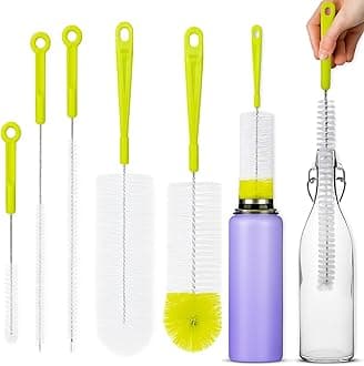 AMERTEER Bottle Cleaning Brush Set | 5Pcs Long Handle Bottle Cleaner for Narrow Neck, Beer, Baby & Sports Bottles, Kettle Spout, Lid & Straw Cleaning Brush | (6"x2.5", 13"x0.4", 10.5"x1"(Green))