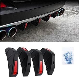 Augeny 4PCS Car Rear Lower Bumper Wing Lip Diffuser, Anti-Crash Auto Shark Fin Spoiler Protector with Mounting Screws, Universal Rear Bumper Lip Diffuser Kit for Car SUV Truck (Black Edge/Red Cover)