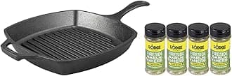 Bundle of Lodge 10.5 Inch Cast Iron Pre-Seasoned Square Grill Pan + Lodge Sear Blend 4.8 oz (4 Pack) – Fireside Garlic & Herb