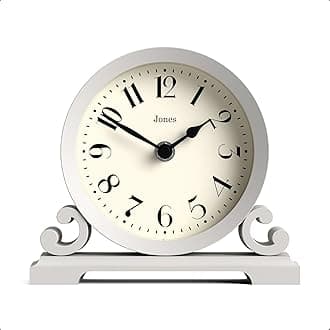 Jones Clocks® Saloon mantel clock | Small traditional double scroll design | Grey | Contemporary classic style for desk, table, shelf or bedside
