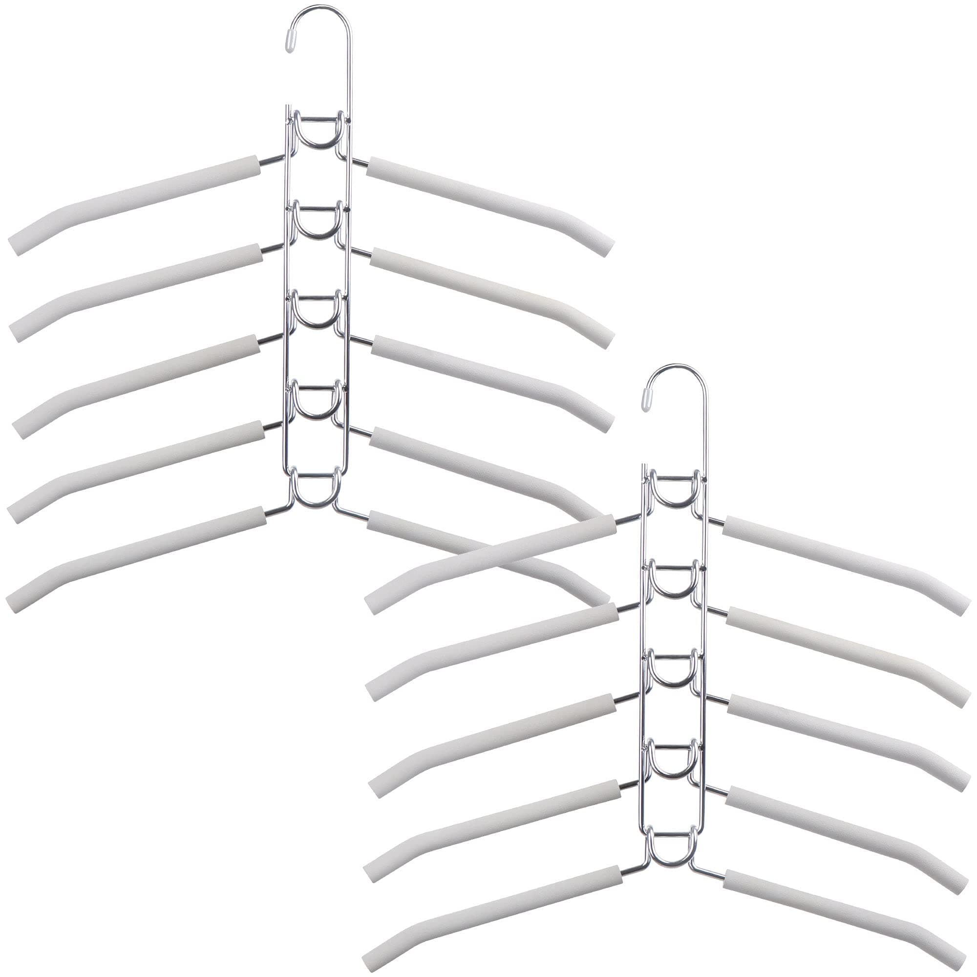 Clothes Hanger Space Saver: 2 Pack 5 in 1 Multiple Hangers for Clothes Non-Slip Foam Padded Heavy Duty Hanger Closet Organizer Storage | Set of 2 Multi Shirt Hanger
